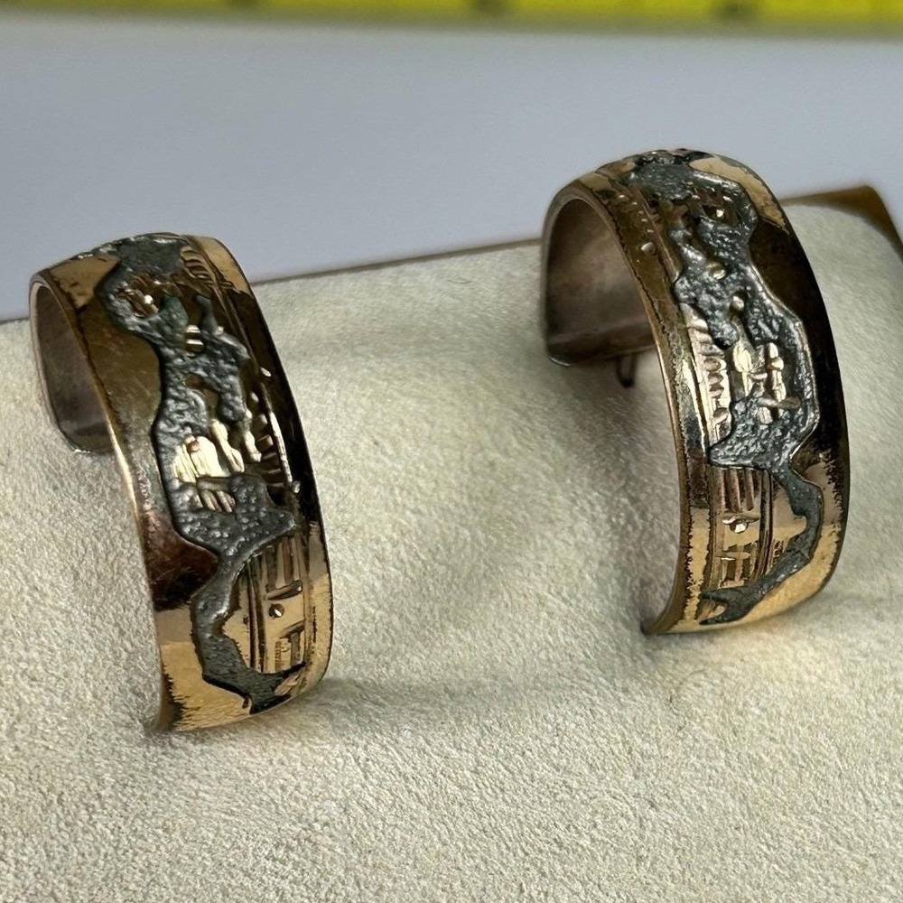 Tom Sylvia Kee Navajo Sterling 12K GF Storyteller Hoop Earrings Vintage
